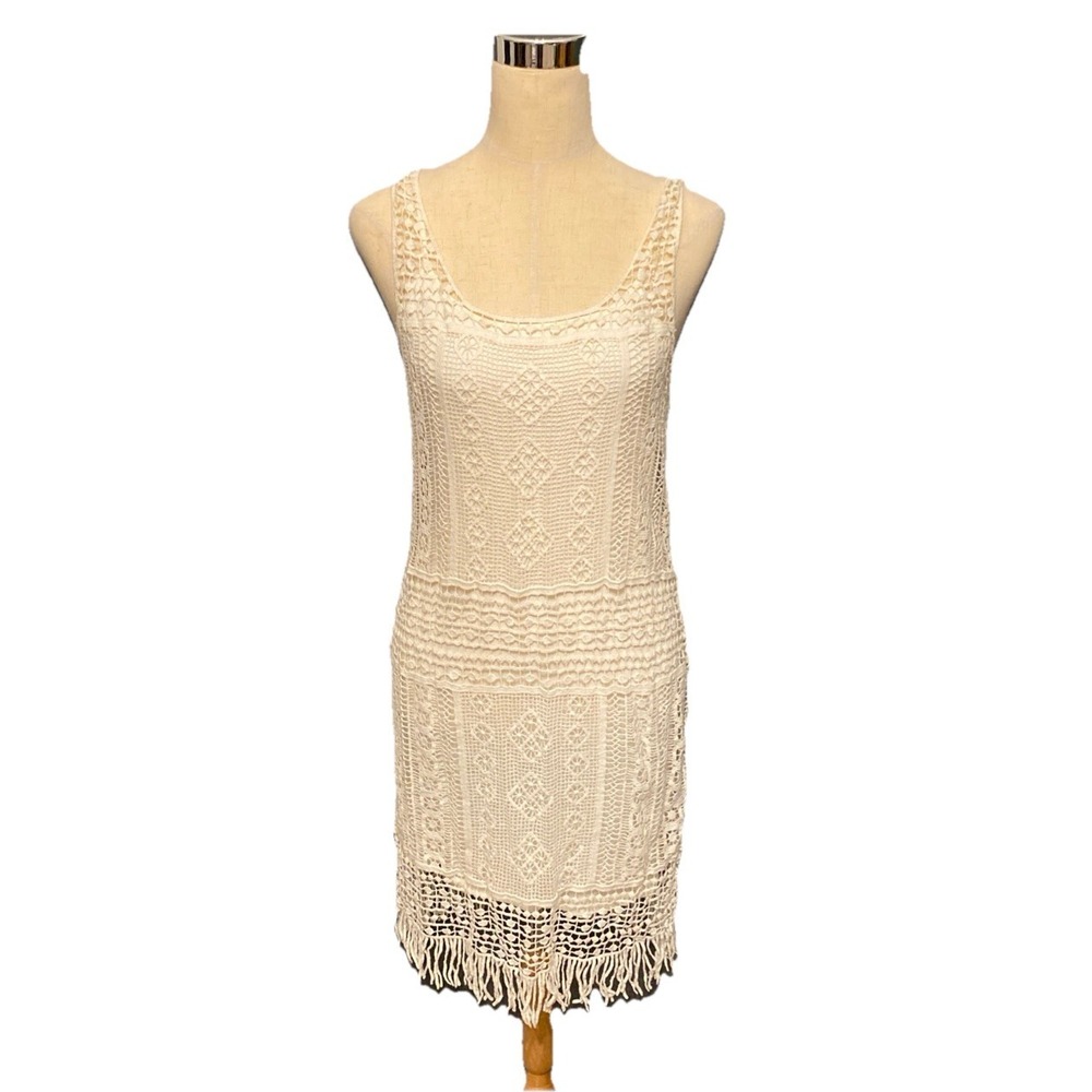 $198 Ralph Lauren Fringed Crocheted Sheath Lined Lace Dress PS Petite S Boho